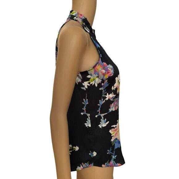 Go Silk Go Draped Over Halter tank blouse washable silk floral blouse size XS - Picture 2 of 7